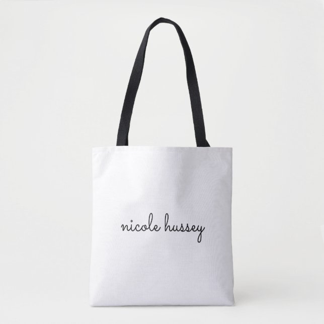 Bolsa Tote Script Branco | Na moda Monograma Moderno Minimali (Frente)