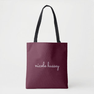 Bolsa Tote Script Burgundy   Na moda Monograma Moderno