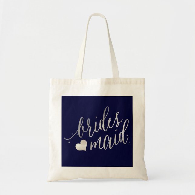 Bolsa Tote Script de Bridesmaid/Faux Silver do PixDezines (Frente)