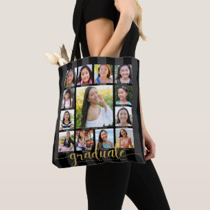 Bolsa Tote Script de Colagem de Fotos do Dourado Graduação Pr
