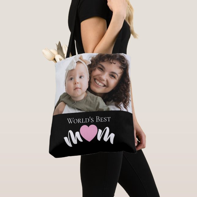 Bolsa Tote Script de Foto Personalizado Coração da Melhor Mãe (Close Up)
