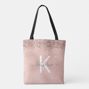 Bolsa Tote Script de Monograma Dourado de Rosa Na moda