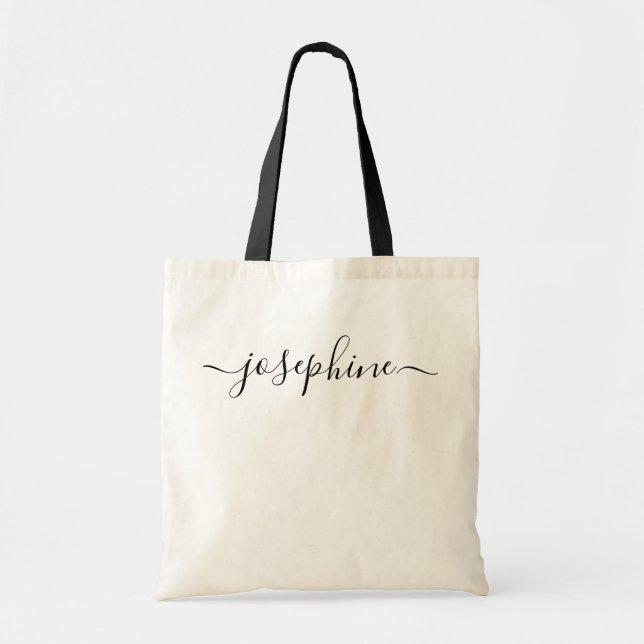 Bolsa Tote Script de Nome Simples Chic Personalizado (Frente)