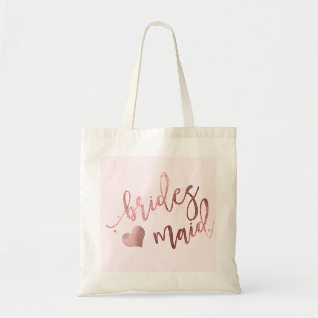 Bolsa Tote Script de Rosa Dourado de Bridesmaid/Faux do PixDe (Frente)