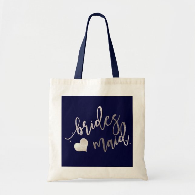 Bolsa Tote Script do PipDezines Bridesmaid/Faux Silver (Frente)