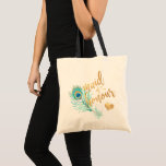 Bolsa Tote Script Dourado de Peacock do PixDezines/Faux<br><div class="desc">Pluma de pavão PixDezines em aqua teal,  madrinha de casamento favorece bolsas em dourado metálico falso,  caligrafia/roteiro manuscrito. Todos os elementos são ajustáveis,  copiam e colam de frente para trás,  personalizam a mensagem. Copyright © 2015-2020 PixDezines™. Todos os direitos reservados.</div>