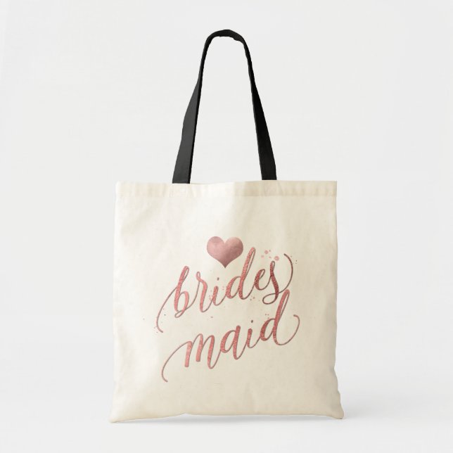 Bolsa Tote Script Dourado de Rosa de Bridesmaid/Faux do PixDe (Frente)