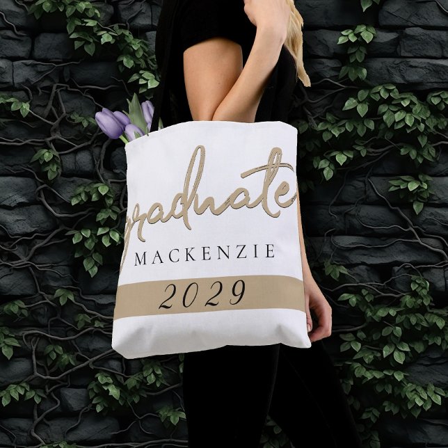 Bolsa Tote Script Dourado do formando | Pincel Mão Escrita (Criador carregado)
