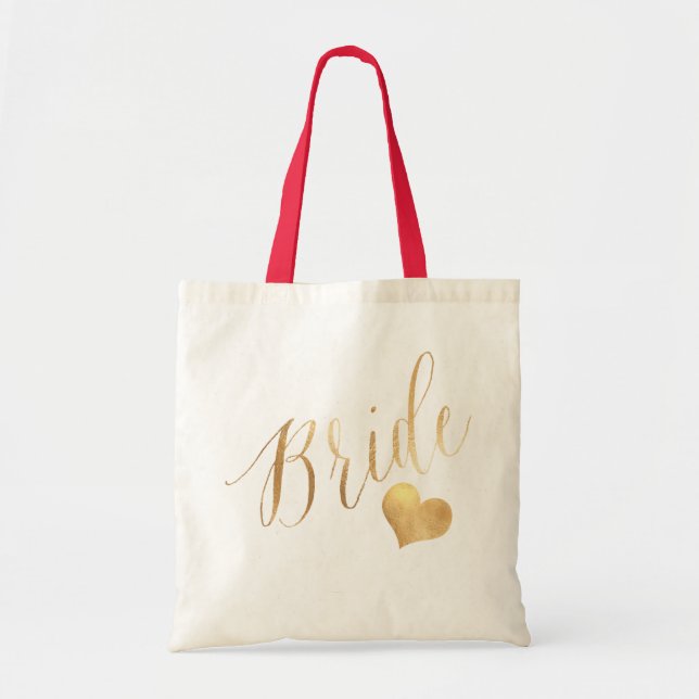 Bolsa Tote Script Dourado PixDezines Bride/Faux (Frente)