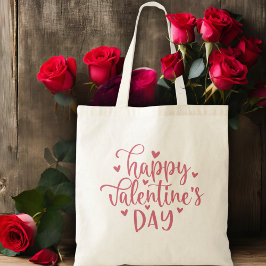 Bolsa Tote Script e Corações Rosa-feliz dia de os namorados