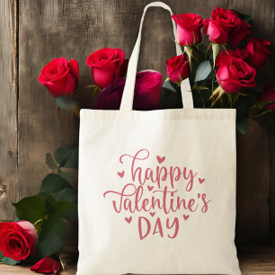Bolsa Tote Script e Corações Rosa-feliz dia de os namorados