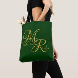 Bolsa Tote Script Elegante Verde Inicial do Nome do Monograma