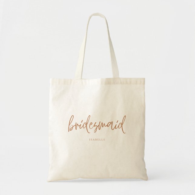 Bolsa Tote Script manuscrito de Bridesmaid Earthy Boho (Frente)