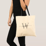 Bolsa Tote Script Manuscrito do Nome do Monograma da Cinza<br><div class="desc">Cinza Moderna Girly Na moda e Monograma Negro Nome inicial Script de assinatura Personalizado comprando Tote Bag de Orçamento Personalizado. Este design com um nome próprio em um estilo bonito, escrito à mão, estilo swash tail typografia (ou caligrafia) com monograma inicial em preto e cinza em branco creme natural. Fácil...</div>