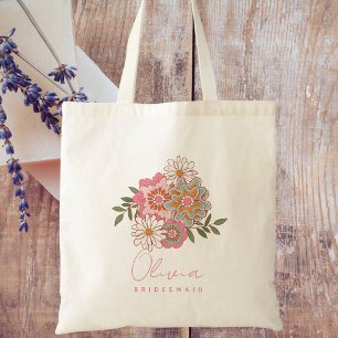 Bolsa Tote Script Minimalista Moderno Floral de Bridesmaid