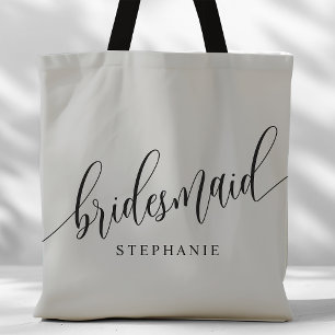 Bolsa Tote Script Moderno de Bridesmaid de Cinza Suave