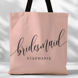 Bolsa Tote Script Moderno de Bridesmaid Rosa de Coral Suave