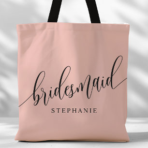 Bolsa Tote Script Moderno de Bridesmaid Rosa de Coral Suave