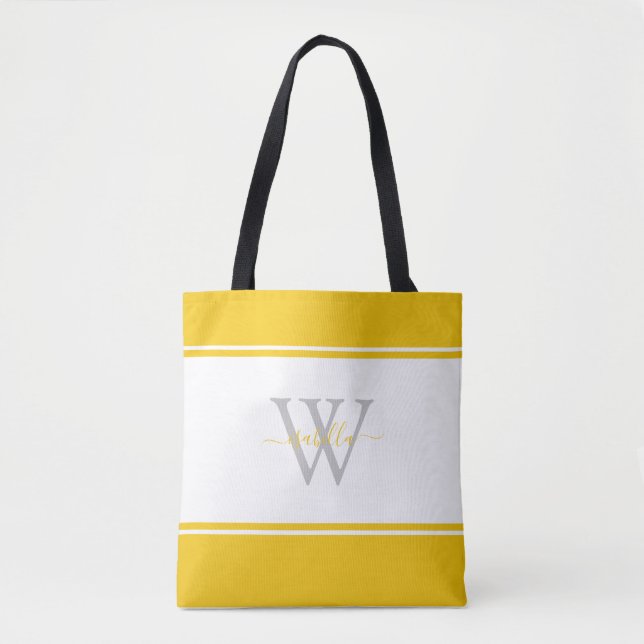 Bolsa Tote Script Monograma Amarelo inicial (Frente)