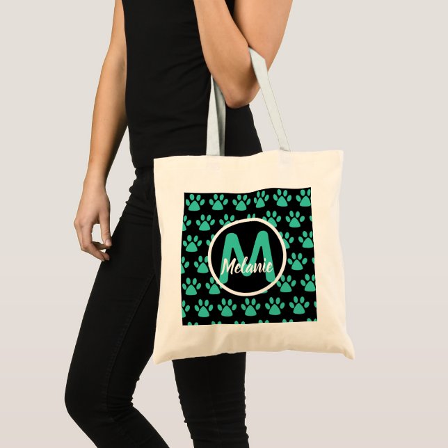 Bolsa Tote Script Monograma de Impressão Teal Cuja Mancha (Frente (produto))