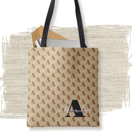 Bolsa Tote Script Monograma do Designer Preto Branco Castanho