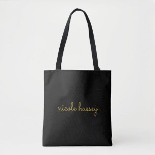 Bolsa Tote Script Preto e Dourado Monograma Moderno Elegant