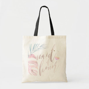 Bolsa Tote Script Rosa-Blush de Madrinha de casamento/Palms d