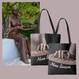 Bolsa Tote Sculpted Hands at Piano Keyboard Bronze & Black