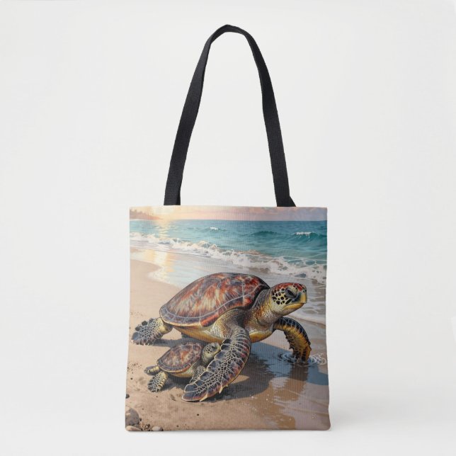 Bolsa Tote Sea Turtle and Baby Illustration  (Frente)