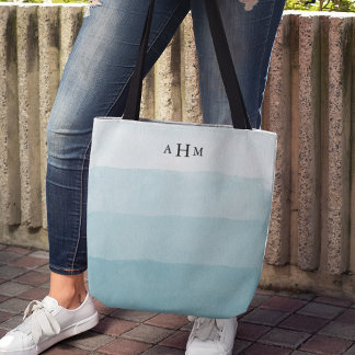 Bolsa Tote Seaglass Aqua Watercolor Ombre Monograma