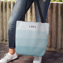 Bolsa Tote Seaglass Aqua Watercolor Ombre Monograma