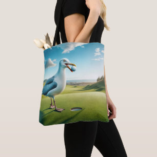Bolsa Tote Seagull com uma bola de golfe no seu bico