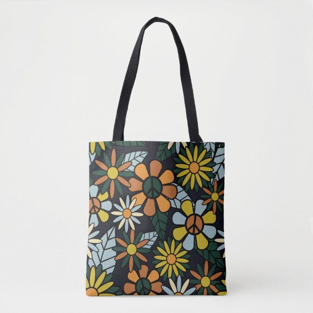 Bolsa Tote Seamless 70's retro hippie flowers pattern - Vinta (Frente)