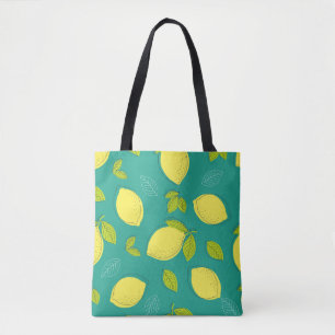 Bolsa Tote Seamless Hand Drawn Lemon with Leaves Pattern in B