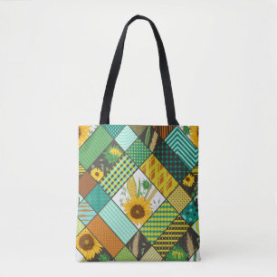 Bolsa Tote Seamless patchwork pattern with cereals, sunflower