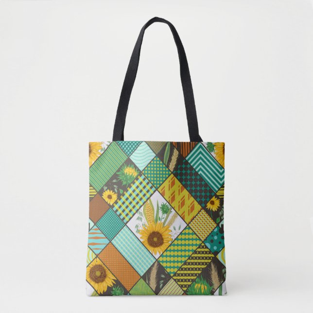 Bolsa Tote Seamless patchwork pattern with cereals, sunflower (Frente)