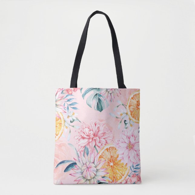 Bolsa Tote Seamless pattern of chrysanthemum, orange and Bloo (Frente)