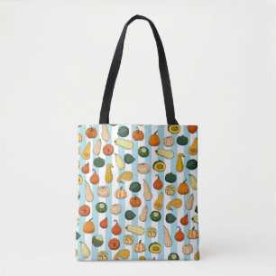 Bolsa Tote Seamless pattern with different hand drawn squashe