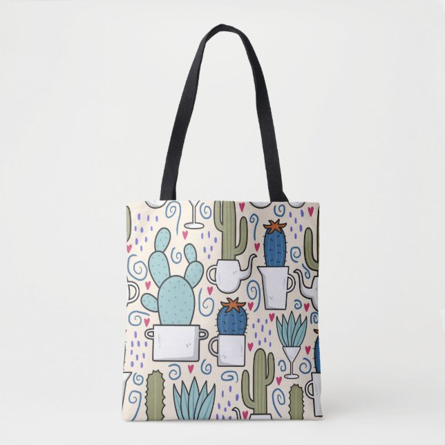 Bolsa Tote Seamless pattern with llama, cactus hand drawn des (Frente)