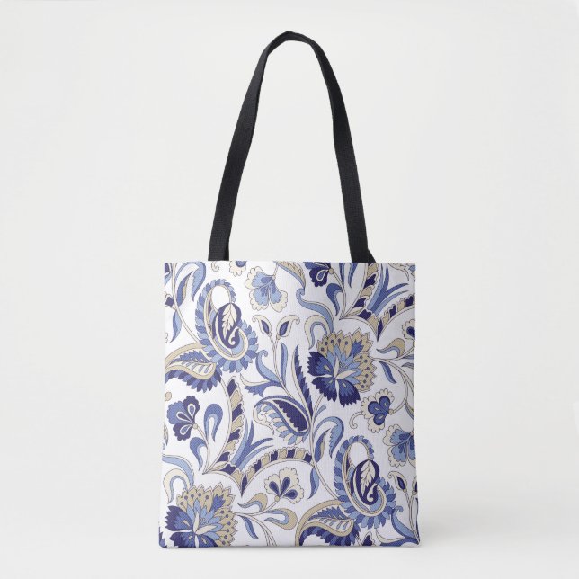 Bolsa Tote Seamless traditional Indian blue paisley patternpa (Frente)