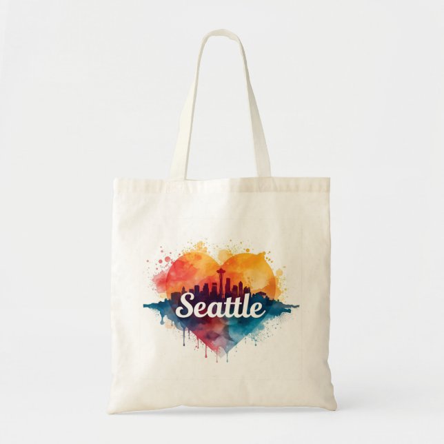 Bolsa Tote Seattle City aquarela Skyline (Frente)