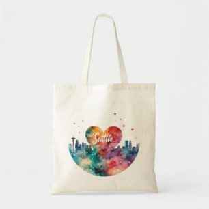 Bolsa Tote Seattle City Skyline aquarela