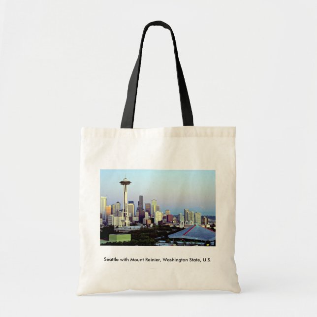 Bolsa Tote Seattle com o Monte Rainier, estado de Washington, (Frente)