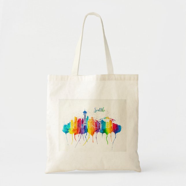 Bolsa Tote Seattle Skyline Regular Tote Bag - aquarela (Frente)