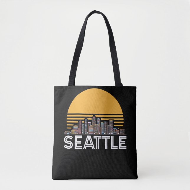 Bolsa Tote Seattle Washington Retro City Skyline (Frente)