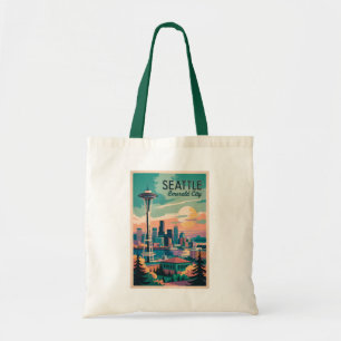 Bolsa Tote Seattle Washington Skyline Viagem Art Vintage