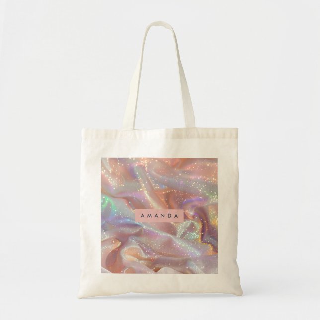 Bolsa Tote Seda Iridescente Pastel Personalizada com Brilho (Frente)