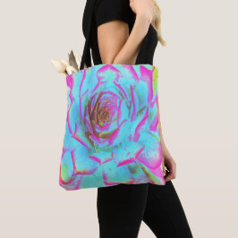 Bolsa Tote Sedum Rosette Quente Rosa e Azul Suculente