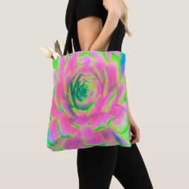 Bolsa Tote Sedum Rosette verde limão e Suculente Rosa