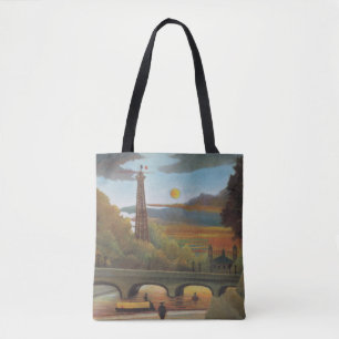 Bolsa Tote Seine e Torre Eiffel ao Pôr-do-Sol por Henri Rouss